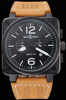 Bell and Ross BR 03-94 Black Dial Black Case Beige Leather Strap  Replica Bell And Ross