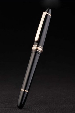 Black Top Quality MontBlanc Gold Trimmed Black Enamel Fountain Pen With MB Engraving 4978 Replica Pen