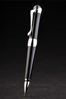 Black Top Quality MontBlanc Silver Tipped And Trimmed Black Enamel Ballpoint Pen With MB Engraving 5003 Replica Pen