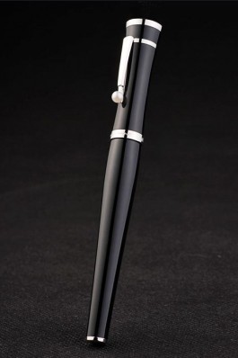 Black Top Quality MontBlanc Silver Trimmed Black Ballpoint Pen With MB Engraved Cap 5004 Replica Pen