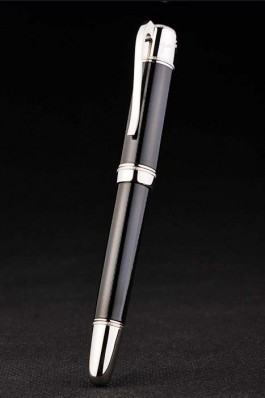 Black Top Quality MontBlanc Silver Trimmed Black Enamel Ballpoint Pen With MB Engraved Black And SilverCap 4980 Replica Pen
