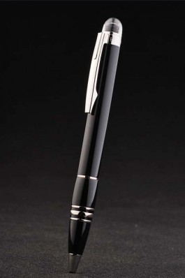 Black Top Quality MontBlanc Silver Trimmed Thick Rounded Black Enamel Ballpoint Pen With MB Engraving 5031 Replica Pen