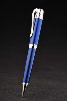 Blue Top Quality MontBlanc Silver Tip And Rim Blue Ballpoint Pen With MB Engraving 5015 Replica Pen