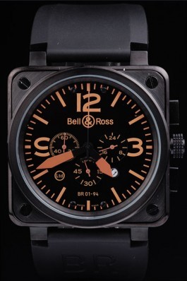 Black Rubber Band Top Quality Ross Carbon-Orange Ion-plated Luxury Watch 4191 Bell & Ross Replica