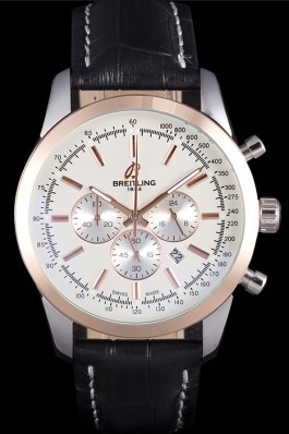 Breitling Transocean White Dial Black Leather Strap Rose Gold Bezel 98205 Breitling Replica