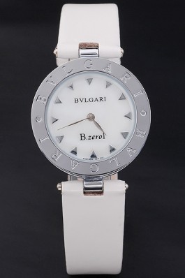 Bvlgari B.ZERO1 25mm White Dial Stainless Steel Case And Bezel White Leather Bracelet Bvlgari Replica Watch