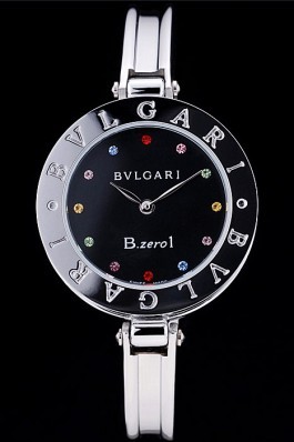 Bvlgari B.ZERO1 30mm Black Dial With Jewels Steel Case Black Bezel Steel Bracelet Bvlgari Replica Watch