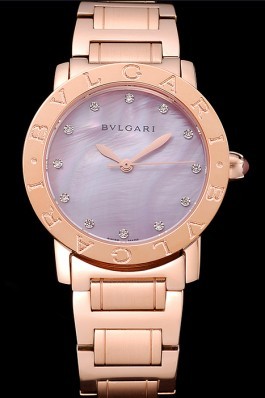 Bvlgari Solotempo Plum Dial With Diamonds Rose Gold Case And Bracelet 622743 Bvlgari Replica Watch