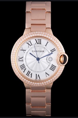 Cartier Ballon Bleu 42mm White Dial Diamonds Pink Gold Case And Bracelet Cartier Replica