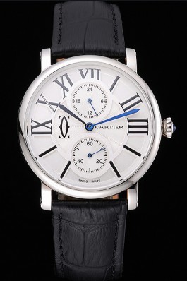 Cartier Ronde Second Time Zone White Dial Stainless Steel Case Black Leather Strap 622798 Cartier Replica