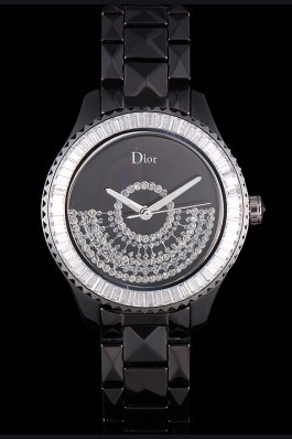 Dior VIII Baguette Cut White Diamonds with Diamond Encrusted Dial cd13 621366 Replica Christian Dior