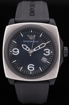 Emporio Armani Classic Black Rubber Strap Polished Stainless Steel Bezel Armani Watch Replica