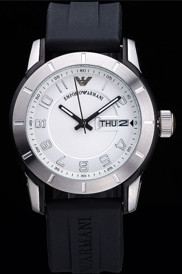 Emporio Armani Classic Black Rubber Strap White Dial Armani Watch Replica