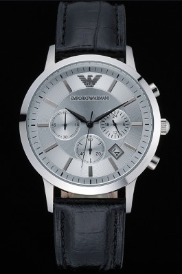 Emporio Armani Classic Chronograph Silver Dial Black Leather Bracelet 622339 Armani Watch Replica
