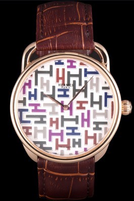 Hermes Classic Croco Leather Strap Multicolor Patterned Logo Dial 801402 Hermes Replica Watches