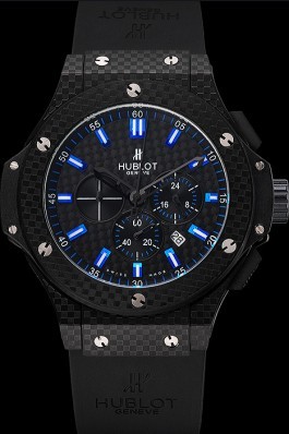 Hublot Big Bang Carbon Dial With Blue Markings Carbon Case And Bezel Black Rubber Strap 622774 Replica Watch Hublot