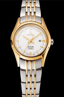Omega De Ville Ladies White Dial Gold Case Two Tone Bracelet 1453786 Omega Replica Watch