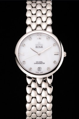 Omega De Ville Prestige White Dial With Diamonds Stainless Steel Case And Bracelet Omega Replica Watch
