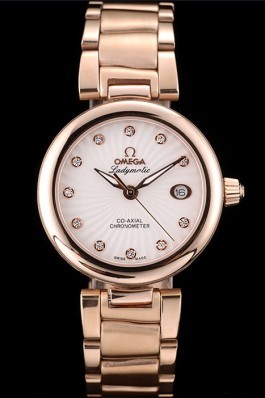 Omega DeVille Ladymatic Rose Gold Stainless Steel Strap White Dial Omega Replica Watch