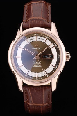 Omega Swiss DeVille Rose Gold Bezel Brown Leather Strap 7616 Omega Replica Watch