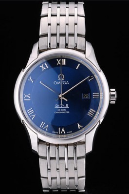 Omega Swiss DeVille Stainless Steel Bezel Roman Numbers Blue Dial 7612 Omega Replica Watch