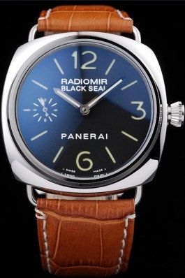 Panerai Radiomir Polished Stainless Steel Case Black Dial Brown Leather Strap 98141 Panerai Replica Watch