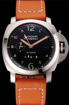 Panerai Radiomir Stainless Steel Bezel Orange Leather Bracelet 622317 Panerai Replica Watch