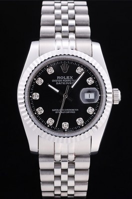 Rolex Datejust Black Dial Diamonds Ribbed Bezel 7458 Replica Rolex Datejust