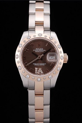 Rolex DateJust Brushed Stainless Steel Case Brown Dial Diamond Plated Replica Rolex Datejust