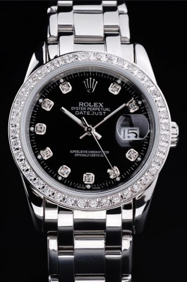 Rolex DateJust Black Dial Diamond Bezel Stainless Steel Bracelet Replica Rolex Datejust