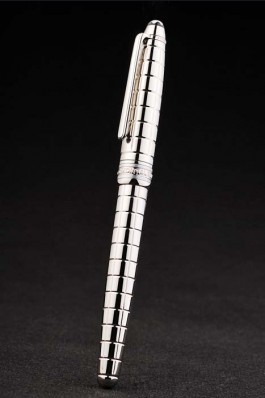 Silver Vertical Top Quality MontBlanc Grooved Cutwork Slim Ballpoint Pen With MB Engraved Cap 5019 Replica Pen