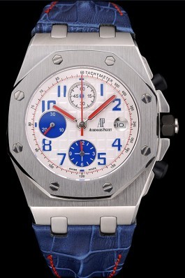 Swiss Audemars Piguet Royal Oak Offshore White Dial Stainless Steel Case Blue Leather Strap 622850 Audemars Piguet Royal Oak Replica Aaa