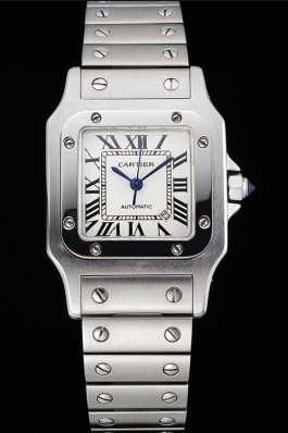 Swiss Cartier Santos White Dial Stainless Steel Case And Bracelet 622882 Cartier Replica