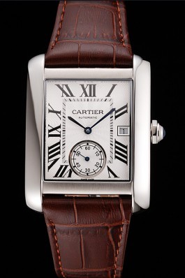 Swiss Cartier Tank MC White Dial Stainless Steel Case Brown Leather Strap Cartier Replica