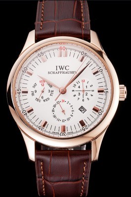 Swiss IWC Portugieser Perpetual Calendar White Dial Rose Gold Case Brown Leather Strap Iwc Replica