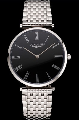 Swiss Longines Grande Classique Black Dial Roman Numerals Stainless Steel Case And Bracelet Longines Replica Watch