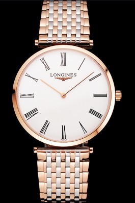 Swiss Longines Grande Classique White Dial Roman Numerals Rose Gold Case Two Tone Bracelet Longines Replica Watch