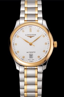 Swiss Longines Master White Dial Diamond Hour Markers Two Tone Stainless Steel Bracelet 1453930 Longines Replica Watch