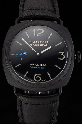Swiss Panerai Radiomir Black Seal Carbotech Black Dial Black Case Black Leather Strap  Panerai Replica Watch