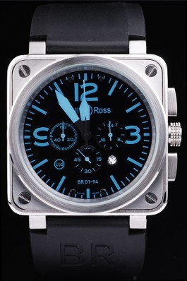 Black Rubber Band Top Quality Ross Black-Blue Brushed Steel Luxury Watch 4203 Bell & Ross Replica