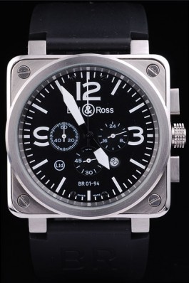 Black Rubber Band Top Quality BR01-94 Steel Black-White Dial Luxury Watch 4202 Bell & Ross Replica