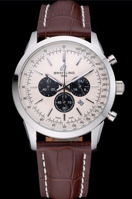 Breitling Transocean Chronograph White Dial Stainless Steel Case Brown Leather Bracelet 622243 Breitling Replica