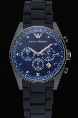 Emporio Armani Sportivo Chronograph Blue Dial Ion-plated Case Black Bracelet 622347 Replica Armani Watch