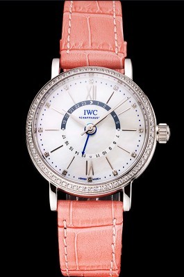 IWC Portofino Day And Night White Dial Stainless Steel Case Pink Leather Strap Iwc Replica