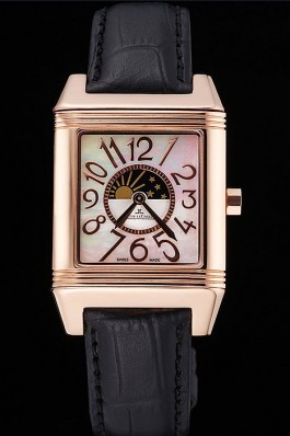 Jaeger le Coultre Reverso Squadro Lady Black Leather Strap Pearl Dial 41966 Le Couture Watch Replica