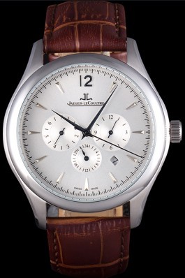 Jaeger Lecoultre Master Chronograph Silver Bezel Brown Leather Band 621612 Le Coultre Watch