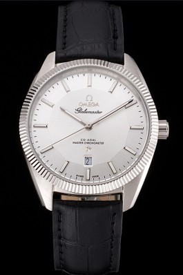 Omega Globemaster Silver Dial Stainless Steel Case Black Leather Strap Best Omega Replica