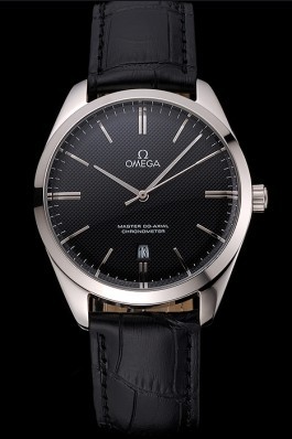 Omega Tresor Master Co-Axial Black Dial Stainless Steel Case Black Leather Strap Omega Replica Watch