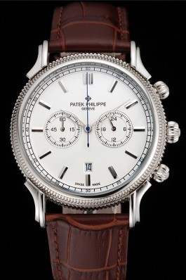 Patek Philippe Chronograph White Dial Stainless Steel Case Brown Leather Strap Fake Patek Philippe